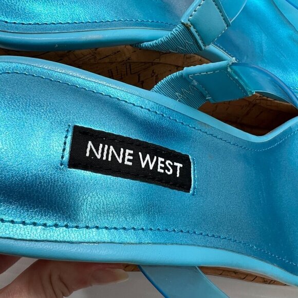 Nine West Rapps 2-Strap Platform Wedge Sandal Size 7.5M Turquoise Blue - Picture 10 of 12